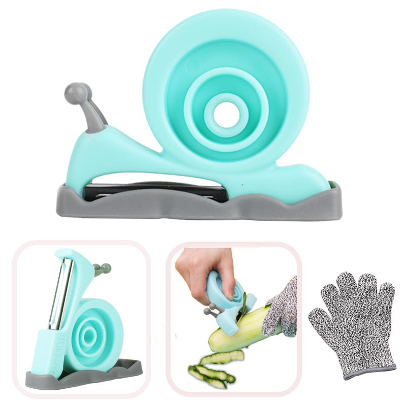 Kibbidea Vegetable Peeler, Kids Potato Fruit Peeler for Kitchen with Cut-proof Glove, Kids Cute Kitchen Accessories (Blue) - Image 1