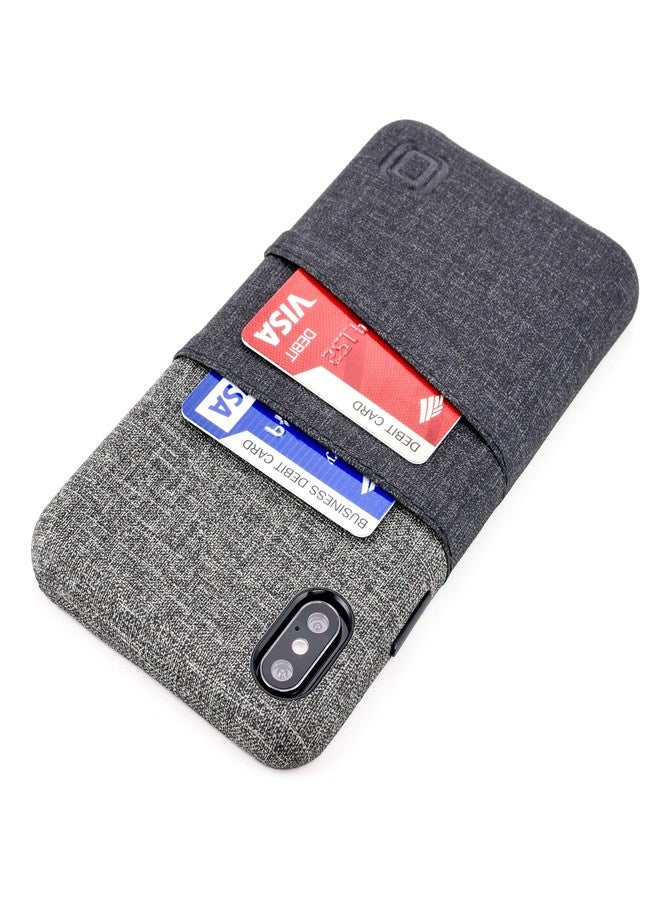 Dockem Wallet Case for iPhone Xs Max (6.5"): Built-in Metal Plate for Magnetic Mounting & 2 Credit Card Holder Slots (Luxe M2 Synthetic Leather, Black & Grey) - Image 1