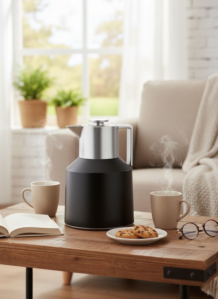 REEM Plastic Tea & Coffee Flask 1 Liter Black/Silver - Image 2