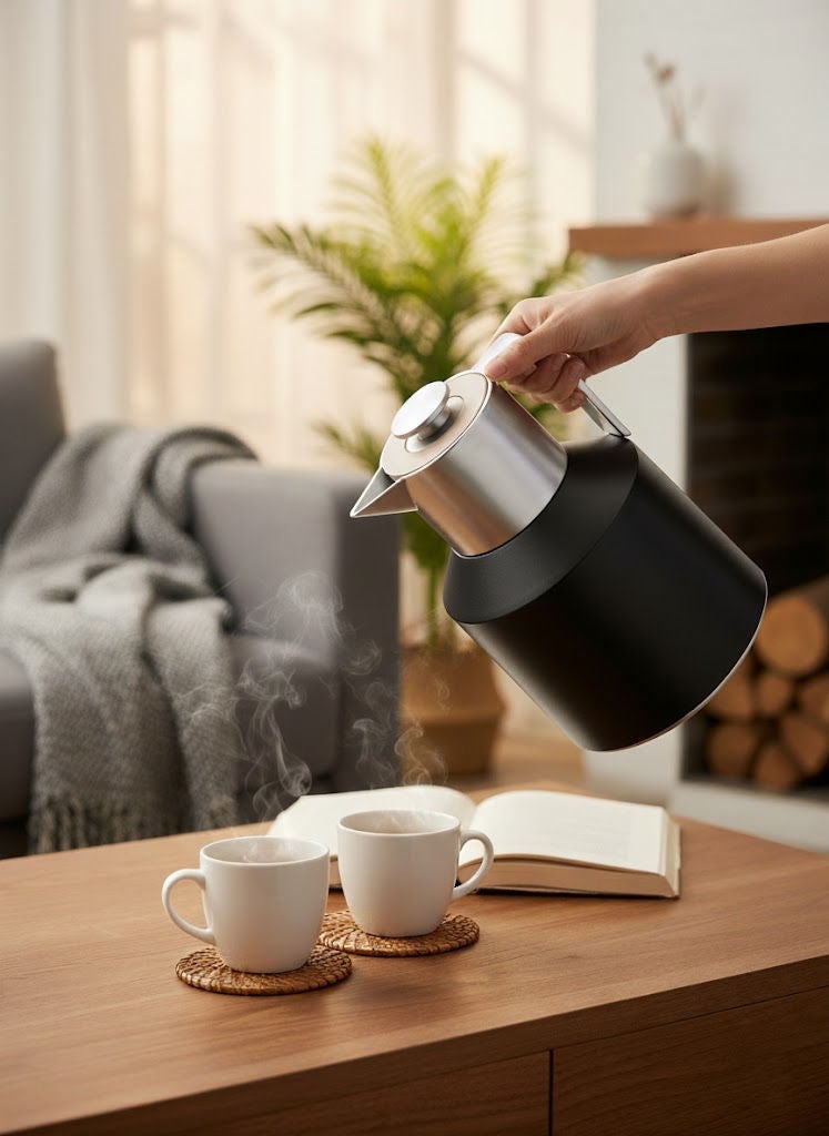 REEM Plastic Tea & Coffee Flask 1 Liter Black/Silver - Image 4