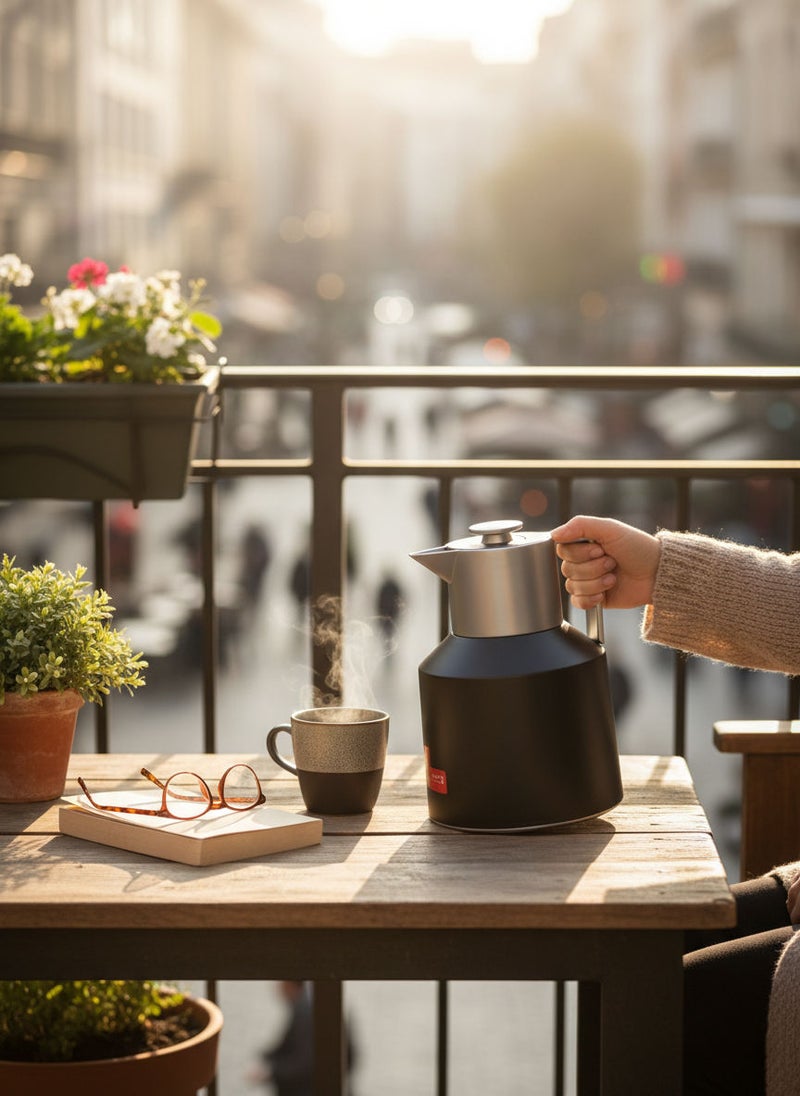 REEM Plastic Tea & Coffee Flask 1 Liter Black/Silver - Image 3