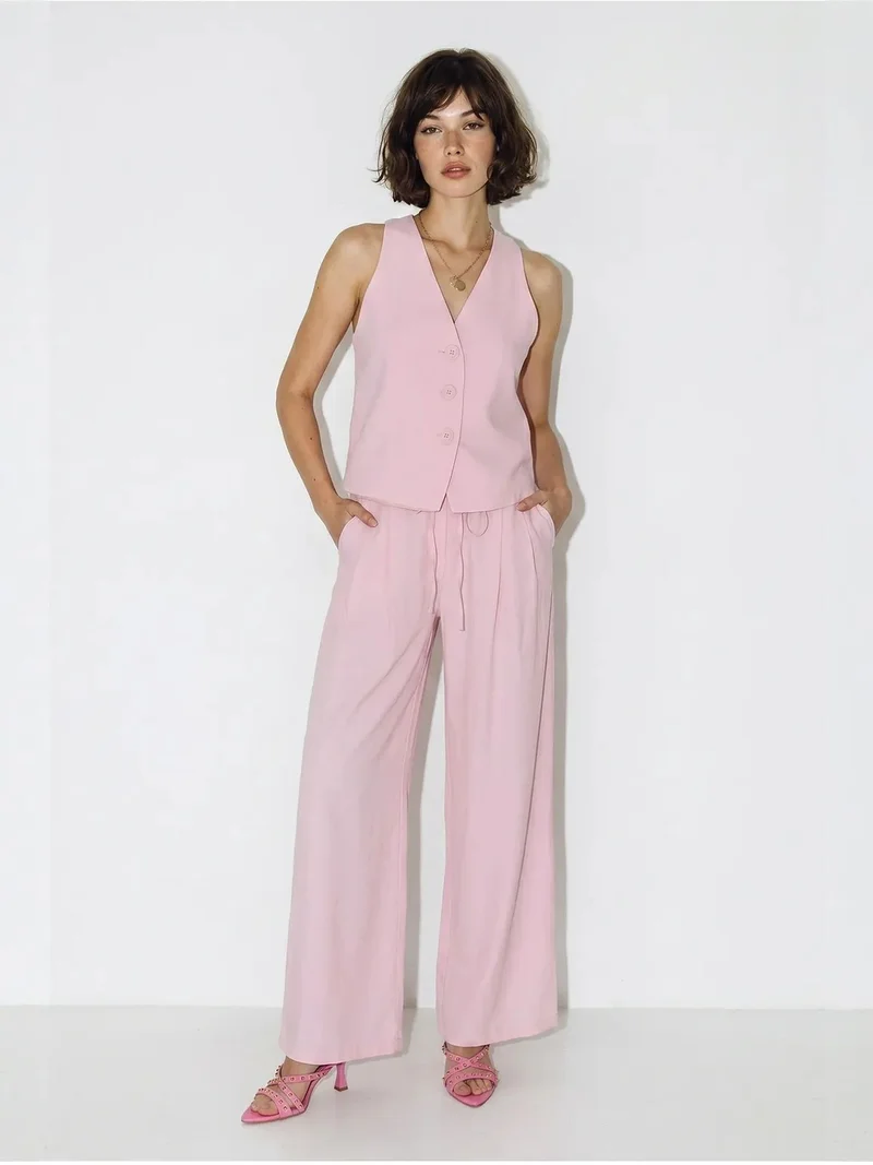 Bianco Lucci LUCCI Cotton Vest And Wide-Leg Trousers Set