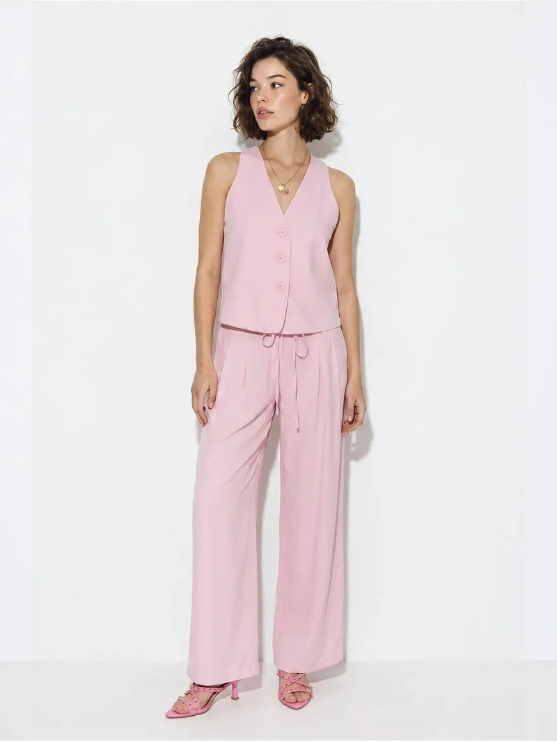 Bianco Lucci LUCCI Cotton Vest And Wide-Leg Trousers Set