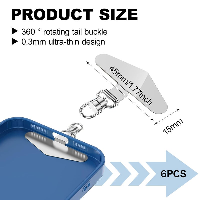 BharatBazaar 6Pcs Phone Tether Tab, Metal Crossbody Cell Phone Lanyard Patch Silve,Stainless Steel Mobile Phone Lanyard Pad,Universal Phone Strap Connector for Smartphones - Image 2