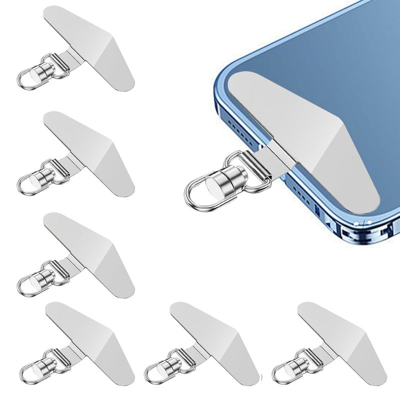 BharatBazaar 6Pcs Phone Tether Tab, Metal Crossbody Cell Phone Lanyard Patch Silve,Stainless Steel Mobile Phone Lanyard Pad,Universal Phone Strap Connector for Smartphones - Image 1