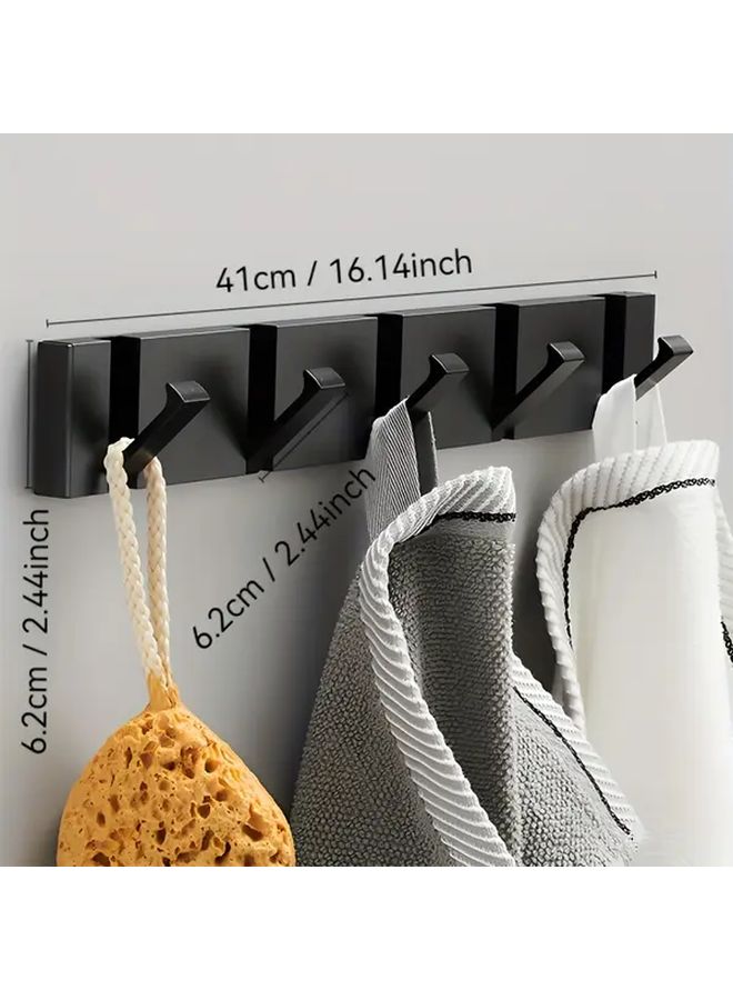 Black Folding Wall Hook Heavy Duty Retractable Space Saving Hanger For Hats Towels Bags - Image 1