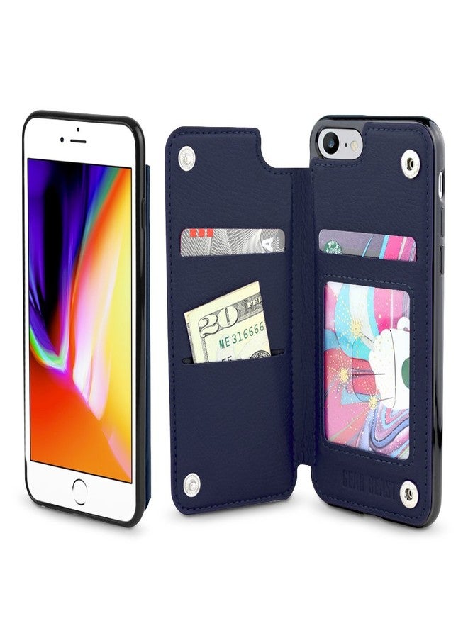 Gear Beast Lychee PU Leather Protective Top View Slim Wallet Case Fits iPhone 8/7 Includes Flip Folio Cover, with Five Card Slots Including Transparent ID Holder - Image 1