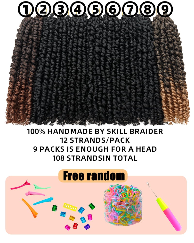 hahoness 10 Inches 9 Packs Passion Twist Crochet Hair-Mixed Color Combo Pack(7packs 1B+1pack T1B/27+1pack T1B/30),Pre Looped Pretwisted Hair Braided by Spring Kinky Twist Bohemian Curls(10"-9 Packs,1B+T27+T30) - Image 4