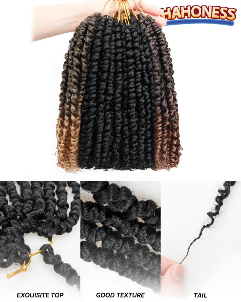 hahoness 10 Inches 9 Packs Passion Twist Crochet Hair-Mixed Color Combo Pack(7packs 1B+1pack T1B/27+1pack T1B/30),Pre Looped Pretwisted Hair Braided by Spring Kinky Twist Bohemian Curls(10"-9 Packs,1B+T27+T30) - Image 3