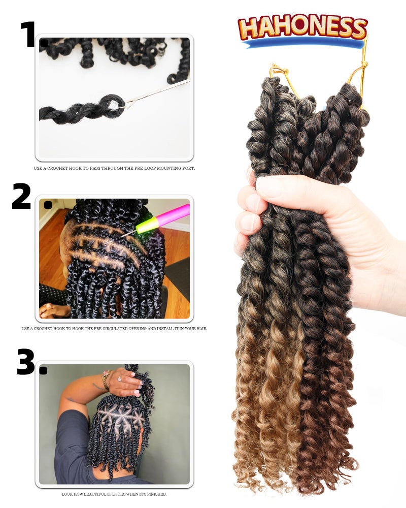 hahoness 10 Inches 9 Packs Passion Twist Crochet Hair-Mixed Color Combo Pack(7packs 1B+1pack T1B/27+1pack T1B/30),Pre Looped Pretwisted Hair Braided by Spring Kinky Twist Bohemian Curls(10"-9 Packs,1B+T27+T30) - Image 5