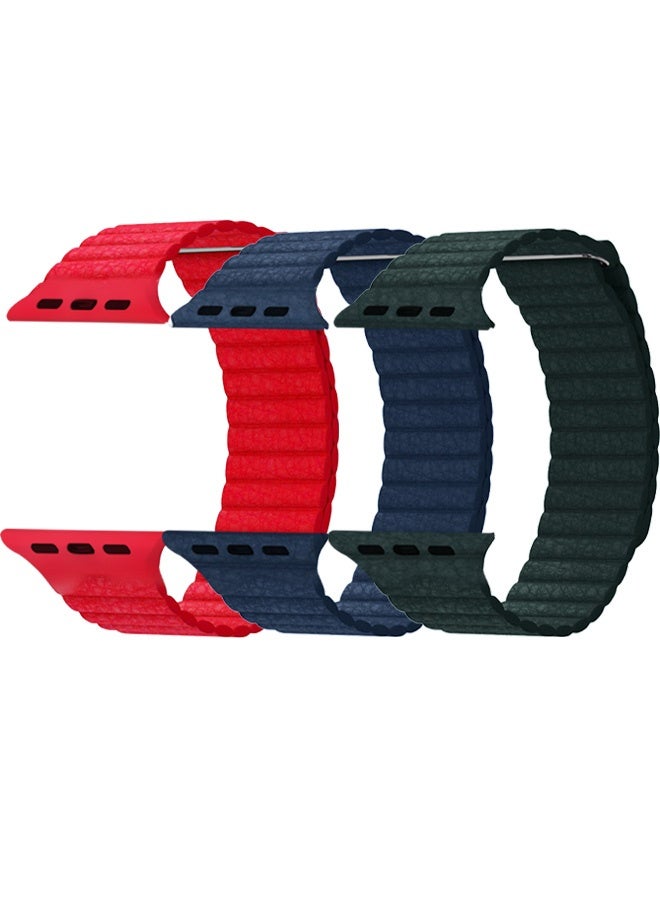 CATANES 3Pieces 49mm 46mm 45mm 44mm Leather Loop Band for Apple Watch Magnetic Watch Strap Wristband - Image 2