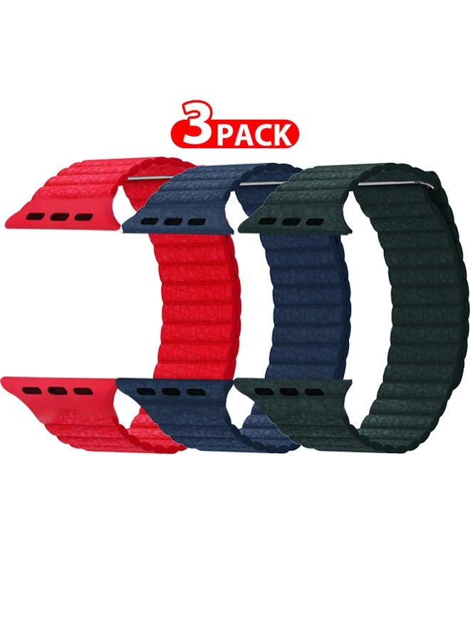 CATANES 3Pieces 49mm 46mm 45mm 44mm Leather Loop Band for Apple Watch Magnetic Watch Strap Wristband - Image 1