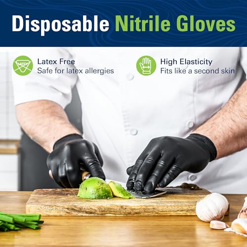 SWIFTLITE Black Nitrile Gloves, Food Safe Disposable Gloves Latex Free, Rubber Gloves Powder Free for Cooking, Kitchen Cleaning (100, X-Large) - Image 2