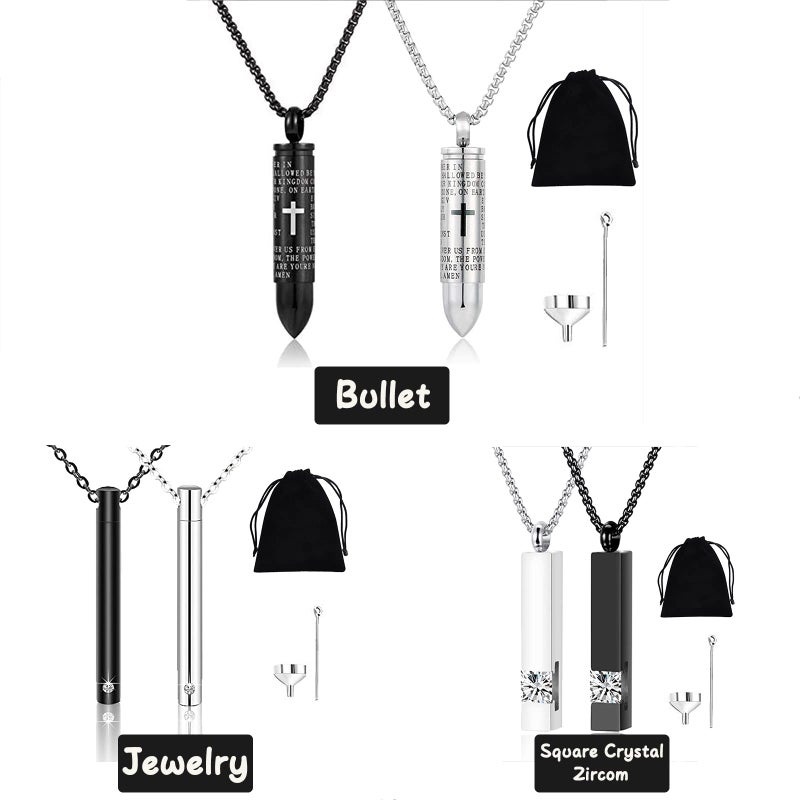 AnHeLin 2PC Bullet Urn Necklace for Ashes, Cremation Necklack for Ashes, Urn Necklaces for Ashes for Women Men, Cremation Jewelry Locket Stainless Steel Keepsake Waterproof Memorial Pend - Image 2
