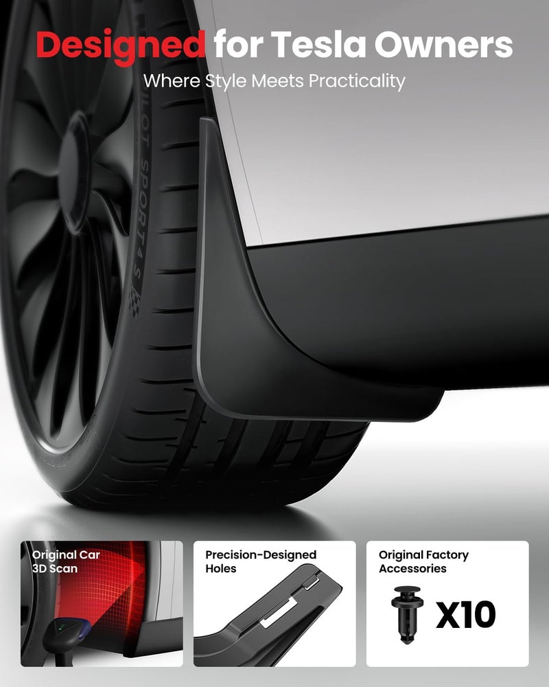 REEVAA 2025 Tesla New Model Y Juniper Accessories - Mud Flaps [Protect Paint, No Drilling Required] All-Weather Mud Guard Body Kits for Model Y Juniper 2025-2026, Black (Set of 4) - Image 3
