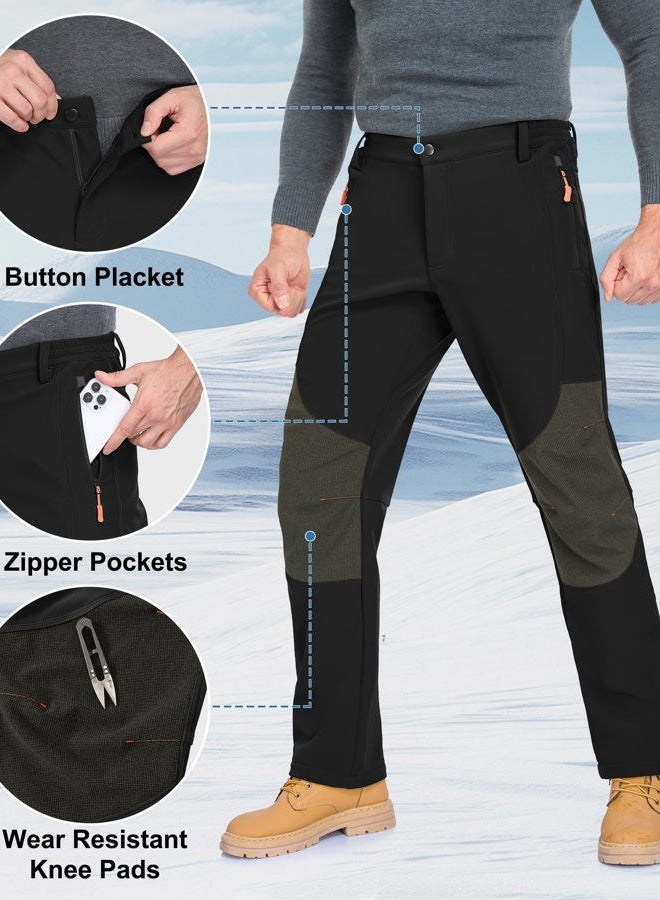 Zoofly Mens Winter Snow Pants Waterproof Thermal Fleece Lined Hiking Pants with Zip Pockets Black - Image 4
