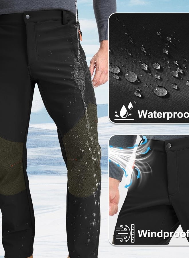 Zoofly Mens Winter Snow Pants Waterproof Thermal Fleece Lined Hiking Pants with Zip Pockets Black - Image 3