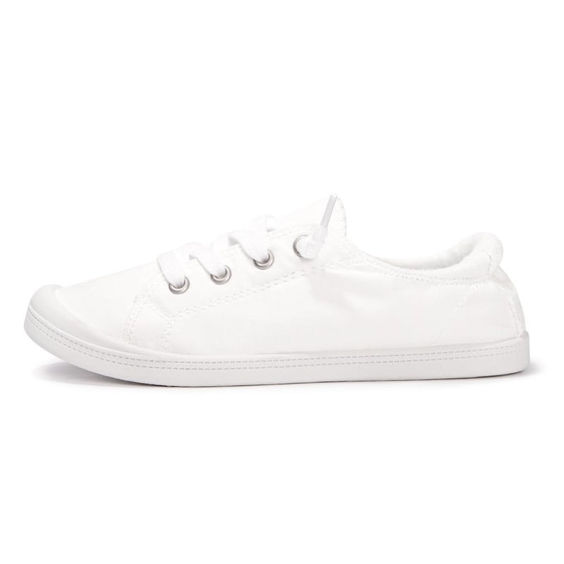 FUNKYMONKEY Women's Canvas Sneakers, Classic Low Top Comfort Lace up Slip-On Casual Flat Walking Shoes (8 M US, White/JD) - Image 2