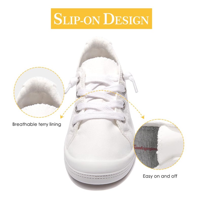 FUNKYMONKEY Women's Canvas Sneakers, Classic Low Top Comfort Lace up Slip-On Casual Flat Walking Shoes (8 M US, White/JD) - Image 4