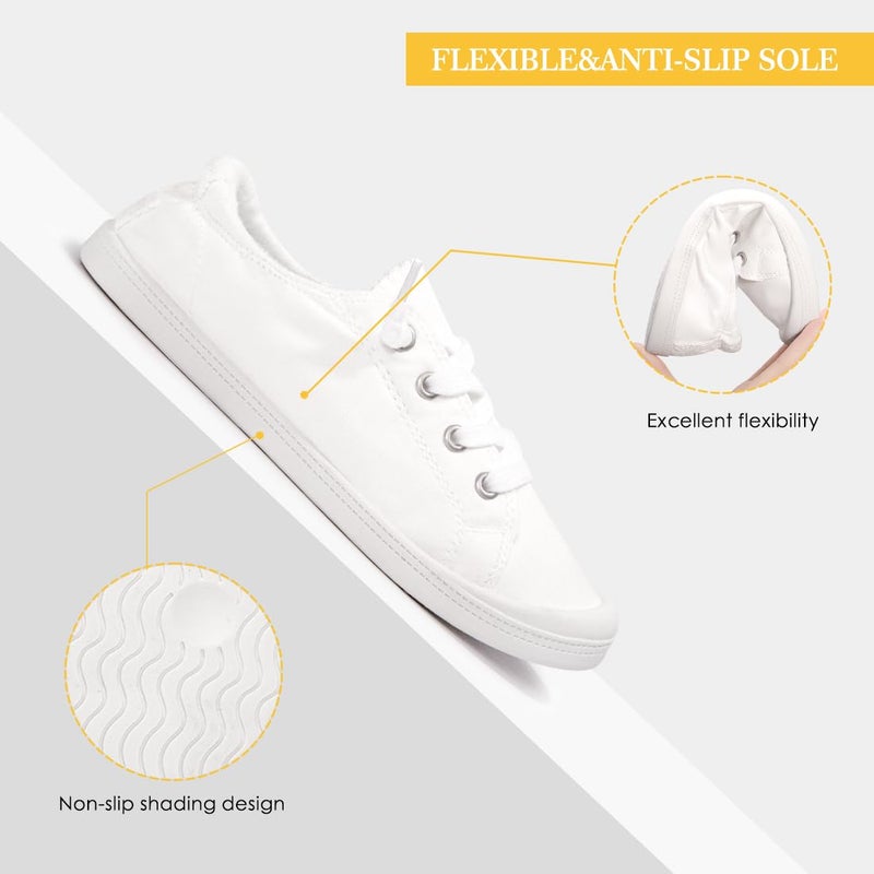FUNKYMONKEY Women's Canvas Sneakers, Classic Low Top Comfort Lace up Slip-On Casual Flat Walking Shoes (8 M US, White/JD) - Image 5