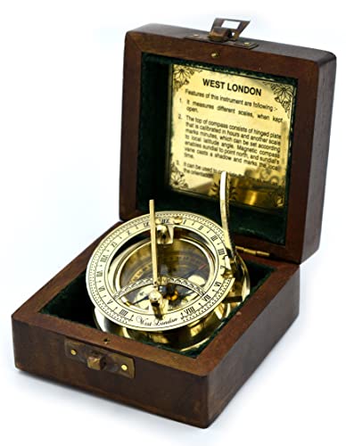 SARA NAUTICAL Antique Brass Sundial Compass, Sundial Clock in Box Gift Sun Clock Ship Replica Watch,Ship Decorations - Image 1