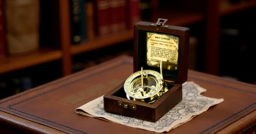 SARA NAUTICAL Antique Brass Sundial Compass, Sundial Clock in Box Gift Sun Clock Ship Replica Watch,Ship Decorations - Image 4