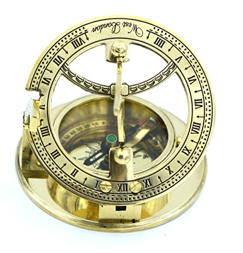 SARA NAUTICAL Antique Brass Sundial Compass, Sundial Clock in Box Gift Sun Clock Ship Replica Watch,Ship Decorations - Image 2