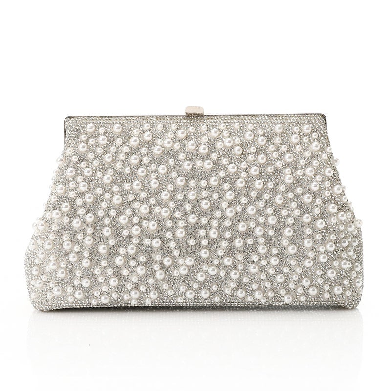 Mr.joe Pearl Embellished Evening Clutch- Silver - Image 1