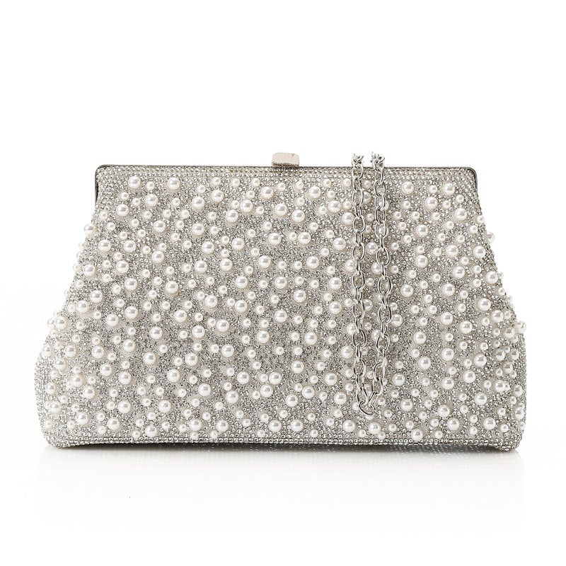 Mr.joe Pearl Embellished Evening Clutch- Silver - Image 3
