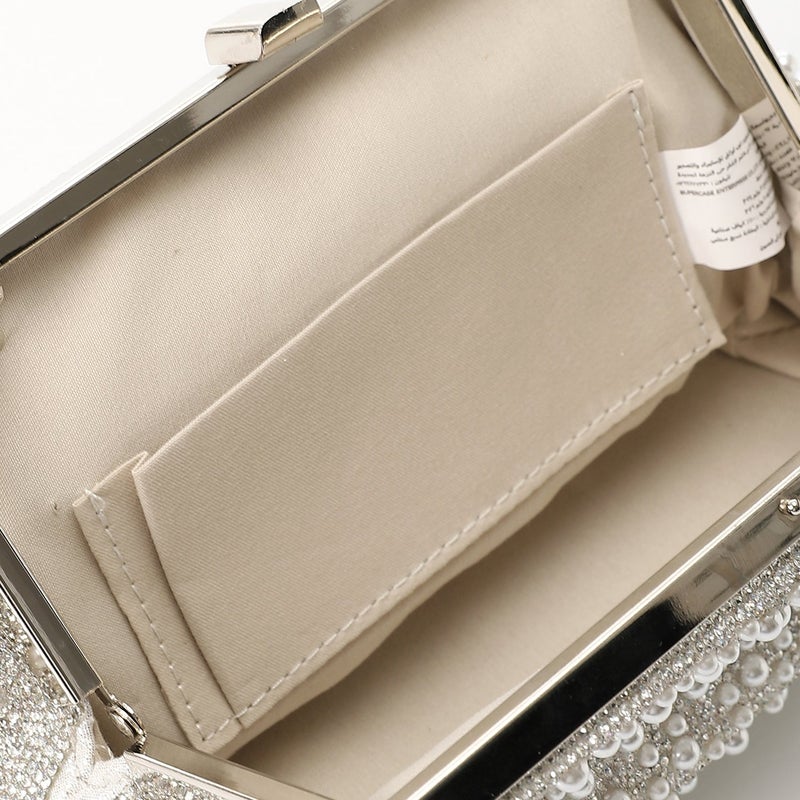 Mr.joe Pearl Embellished Evening Clutch- Silver - Image 4