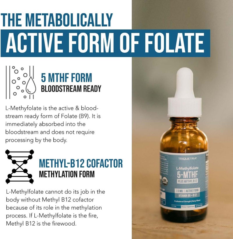 Triquetra Health Organic L Methylfolate 75 mg Plus Methyl B12 Cofactor  Metabolically Active 5MTHF Form Superior Form of Folate  Organic Berry Flavor Liquid Sublingual Form  Mood Cognition Methylation 1oz - Image 5