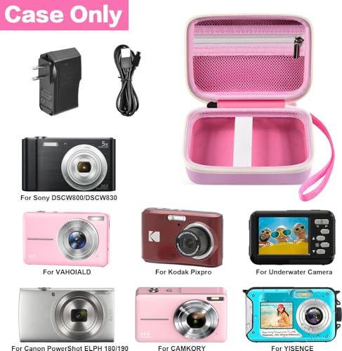 GWCASE Digital Camera Case Compatible with CAMKORY/for YISENCE/for VAHOIALD/for Kodak Pixpro/for Canon PowerShot ELPH 180 190/ for Sony DSCW800 DSCW830 Kids Camera with SD Card and Cable -Pink - Image 2