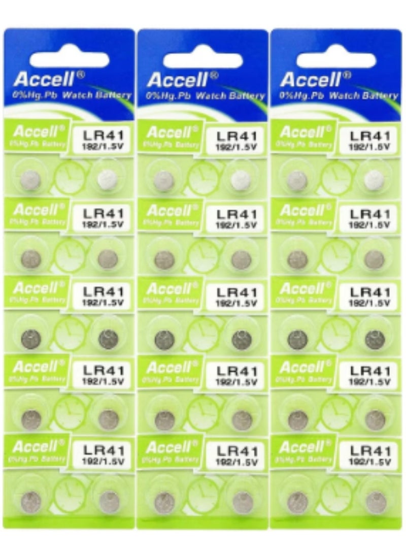30-Pieces Accell AG3 LR41 (192) Alkaline 1.5V Batteries