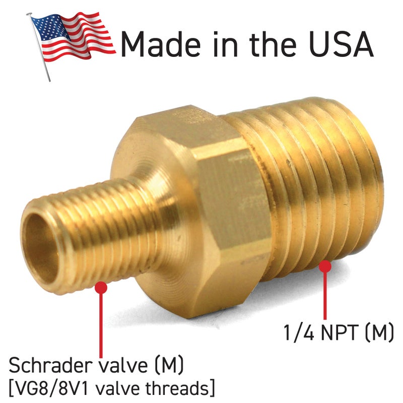 LockNFlate Tire Inflator Adapter 1/4 NPT (m) to Schrader Valve (m), Made in the USA, Brass, Upgrade the air chuck on any tire inflator, air compressor, or air hose. - Image 2