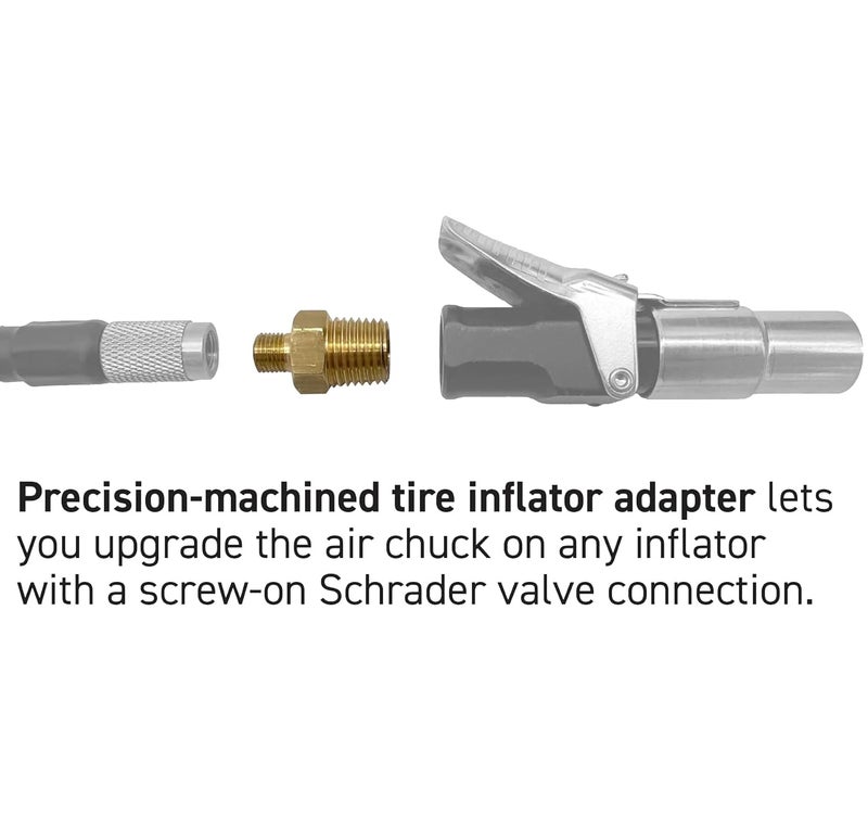 LockNFlate Tire Inflator Adapter 1/4 NPT (m) to Schrader Valve (m), Made in the USA, Brass, Upgrade the air chuck on any tire inflator, air compressor, or air hose. - Image 3