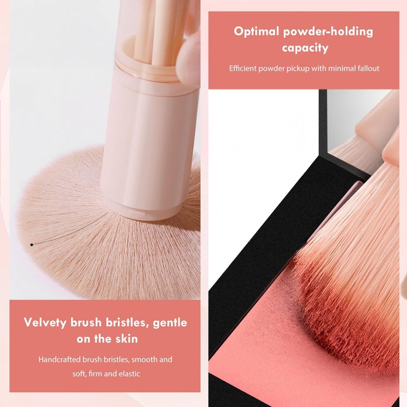 TORMEN 4 in 1 Retractable Makeup Brush Set Portable Travel Cosmetic Brushes for Powder Eyeshadow Highlighter Lip(Black) - Image 3