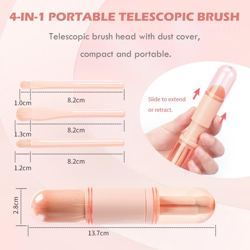 TORMEN 4 in 1 Retractable Makeup Brush Set Portable Travel Cosmetic Brushes for Powder Eyeshadow Highlighter Lip(Black) - Image 2