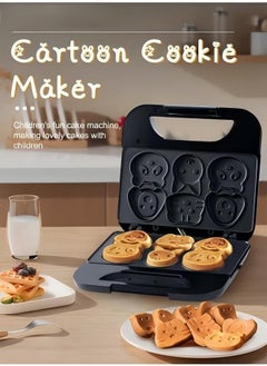 DUNISO Cake Maker, Electric Animal Mini Waffle Maker, Making 6 Different Cartoon Shaped Waffles And Cakes, Double Sided Heating Non Stick Board, 750W, Suitable For Baking, Breakfast, Kitchen, Black  - Image 2
