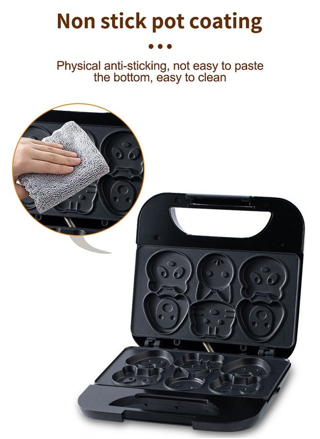 DUNISO Cake Maker, Electric Animal Mini Waffle Maker, Making 6 Different Cartoon Shaped Waffles And Cakes, Double Sided Heating Non Stick Board, 750W, Suitable For Baking, Breakfast, Kitchen, Black  - Image 5