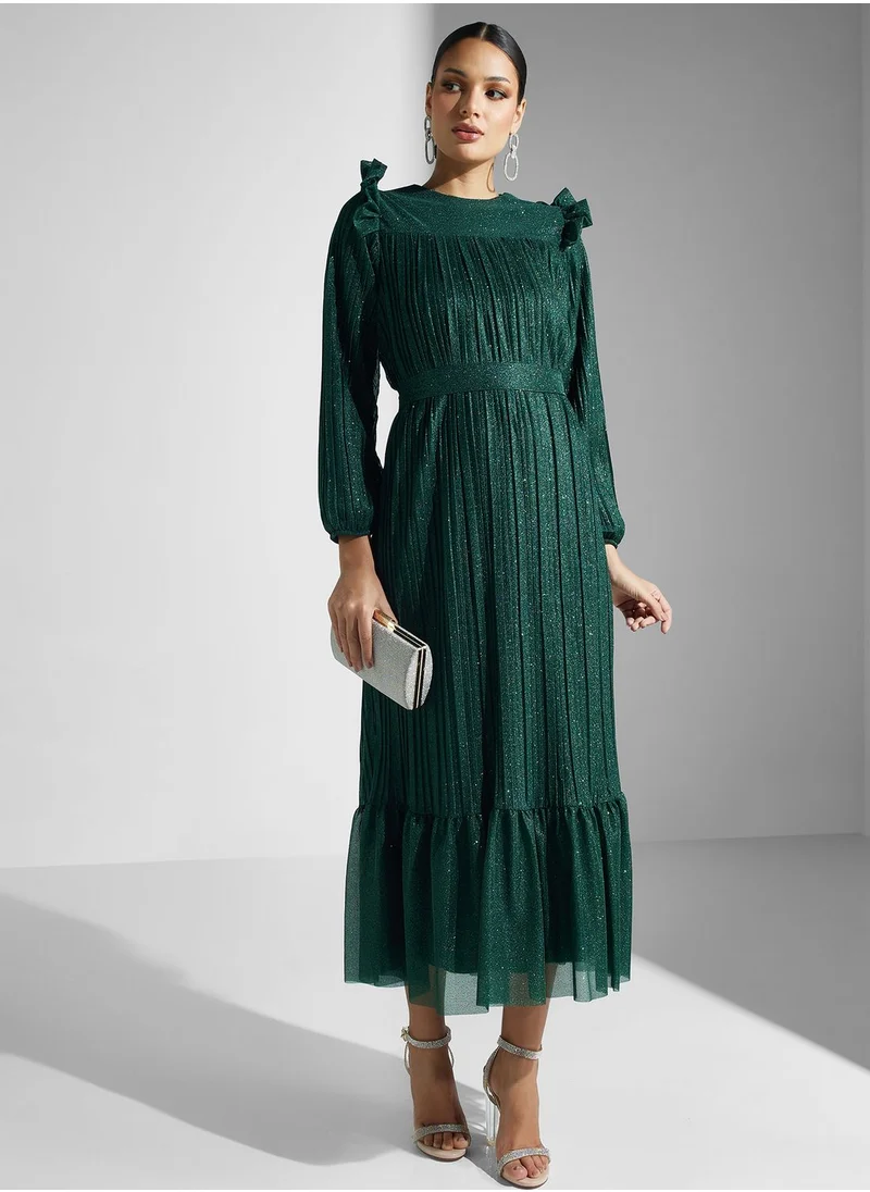 Khizana Pleated Dress With Ruffle Hem