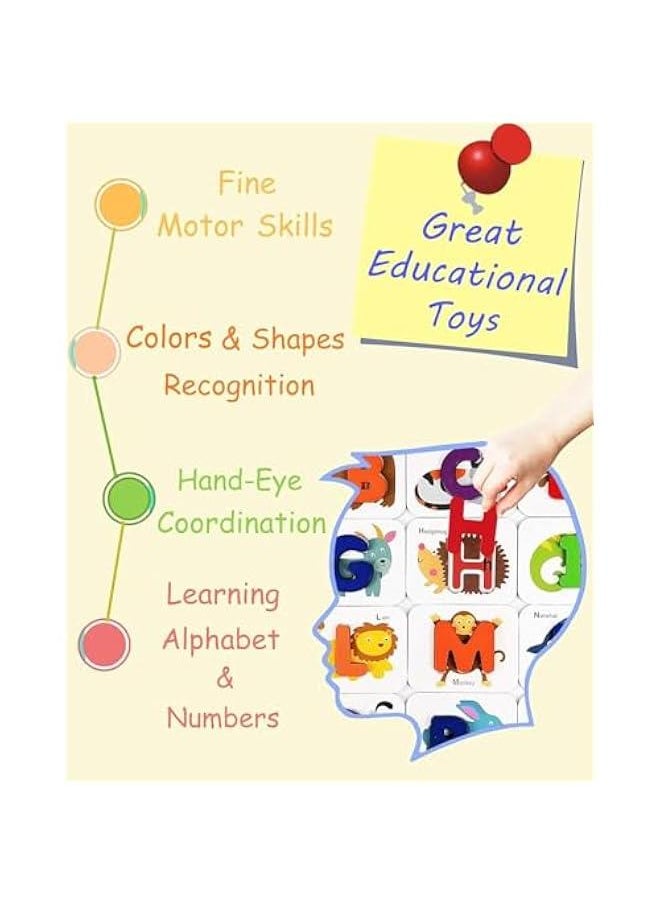 HOOKOR Number and Alphabet Flash Cards for Toddlers 3-5 Years, ABC Montessori Educational Toys Gifts for 3 4 5 Year Old Preschool Learning Activities, Wooden Letters Animal Flashcards Puzzle Game  - Image 4