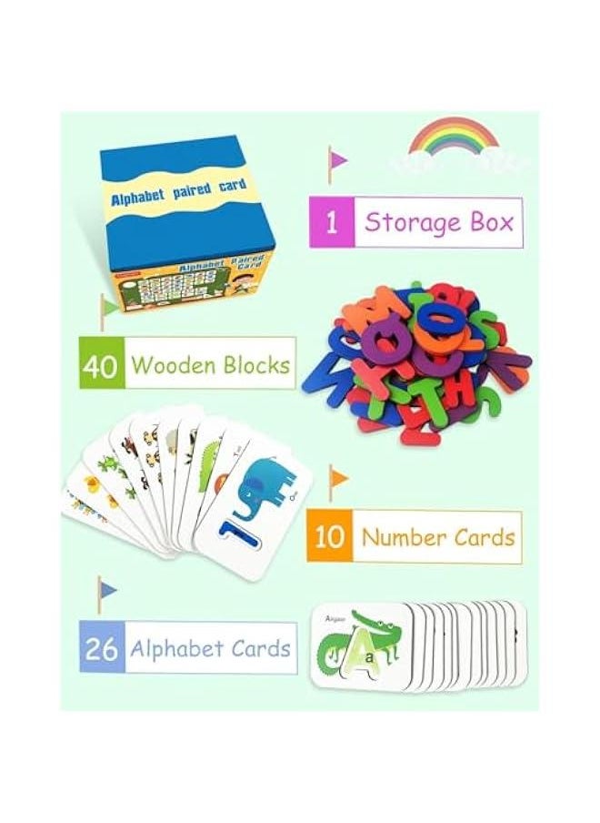 HOOKOR Number and Alphabet Flash Cards for Toddlers 3-5 Years, ABC Montessori Educational Toys Gifts for 3 4 5 Year Old Preschool Learning Activities, Wooden Letters Animal Flashcards Puzzle Game  - Image 5
