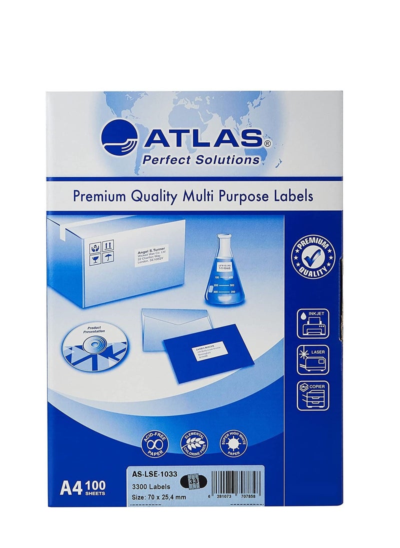 ATLAS 100-Piece MultiPurpose Labels 33 Label Per Sheet 70x25.4mm Size Labels  - Image 1