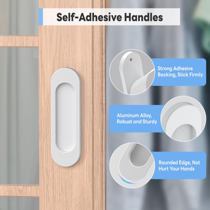 Yogepote 8 Pack Self Stick Sliding Door Handles, Aluminum Alloy 4 Inch Self Adhesive Cabinet Knobs For Push-Pull Glass Barn Doors, Closets, Wardrobes, Windows (8, White) - Image 2
