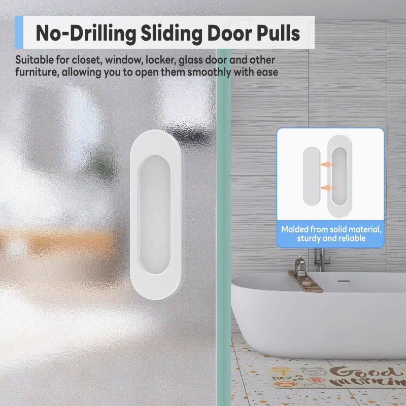 Yogepote 8 Pack Self Stick Sliding Door Handles, Aluminum Alloy 4 Inch Self Adhesive Cabinet Knobs For Push-Pull Glass Barn Doors, Closets, Wardrobes, Windows (8, White) - Image 3