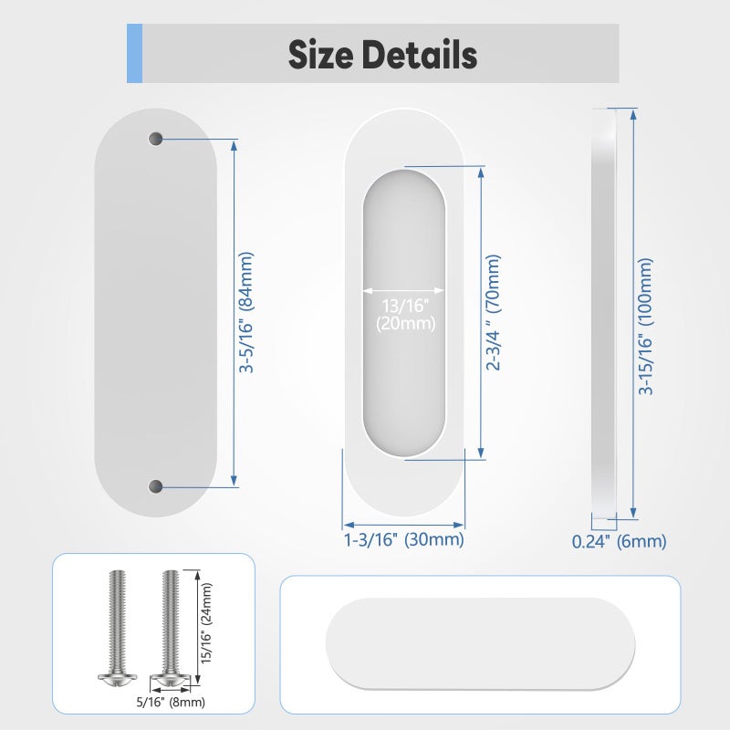 Yogepote 8 Pack Self Stick Sliding Door Handles, Aluminum Alloy 4 Inch Self Adhesive Cabinet Knobs For Push-Pull Glass Barn Doors, Closets, Wardrobes, Windows (8, White) - Image 5