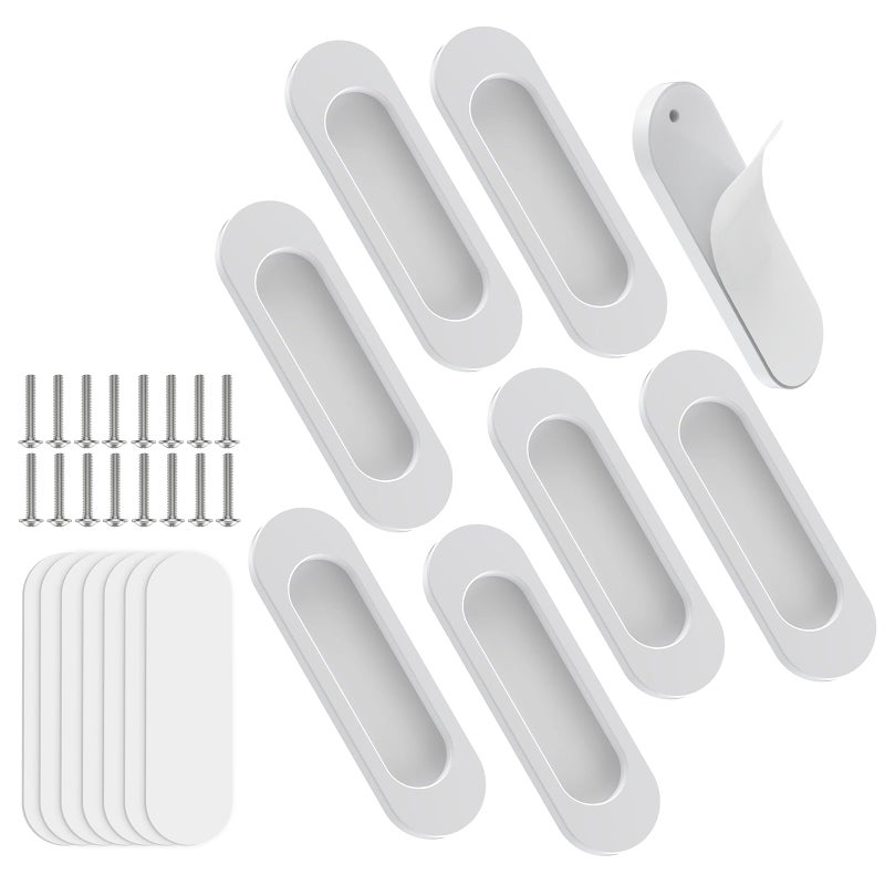 Yogepote 8 Pack Self Stick Sliding Door Handles, Aluminum Alloy 4 Inch Self Adhesive Cabinet Knobs For Push-Pull Glass Barn Doors, Closets, Wardrobes, Windows (8, White) - Image 1