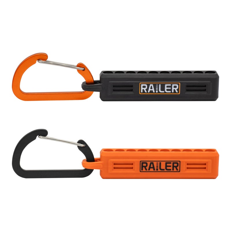 Railer Screwdriver Bit Holder Storage Organizer â€“ Railer 10-Hole Black and Orange Bit Holder with Carabiner - 2 Pack - Image 3