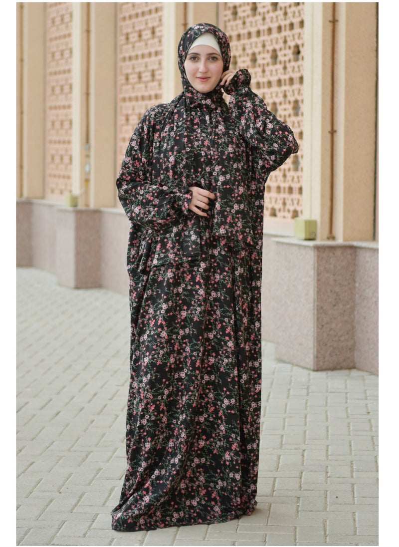  داماس كولكشن - اسدال الصلاة  بالوشاح المتصل قطعة واحدة  من الكريب - عباية الصلاة بالوشاح -ملابس الصلاة قطعة واحدة -عباية اسلامية بالوشاح-طقم صلاة بالوشاح المتصل قطعة واحدة من الكريب . - Image 1