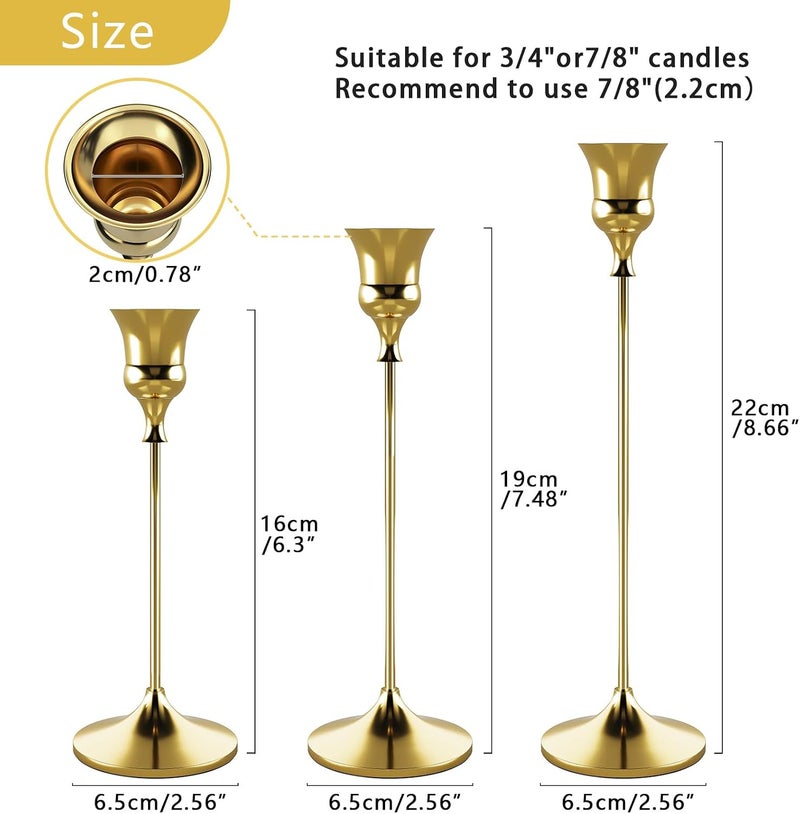 SHOWIN Experience optimized build Candlestick Holders Gold, 12 Packs Taper Candle Holder for Candlesticks, Candle Sticks Holder Decor for Home Decor Local market compliant trusted quality - Image 3